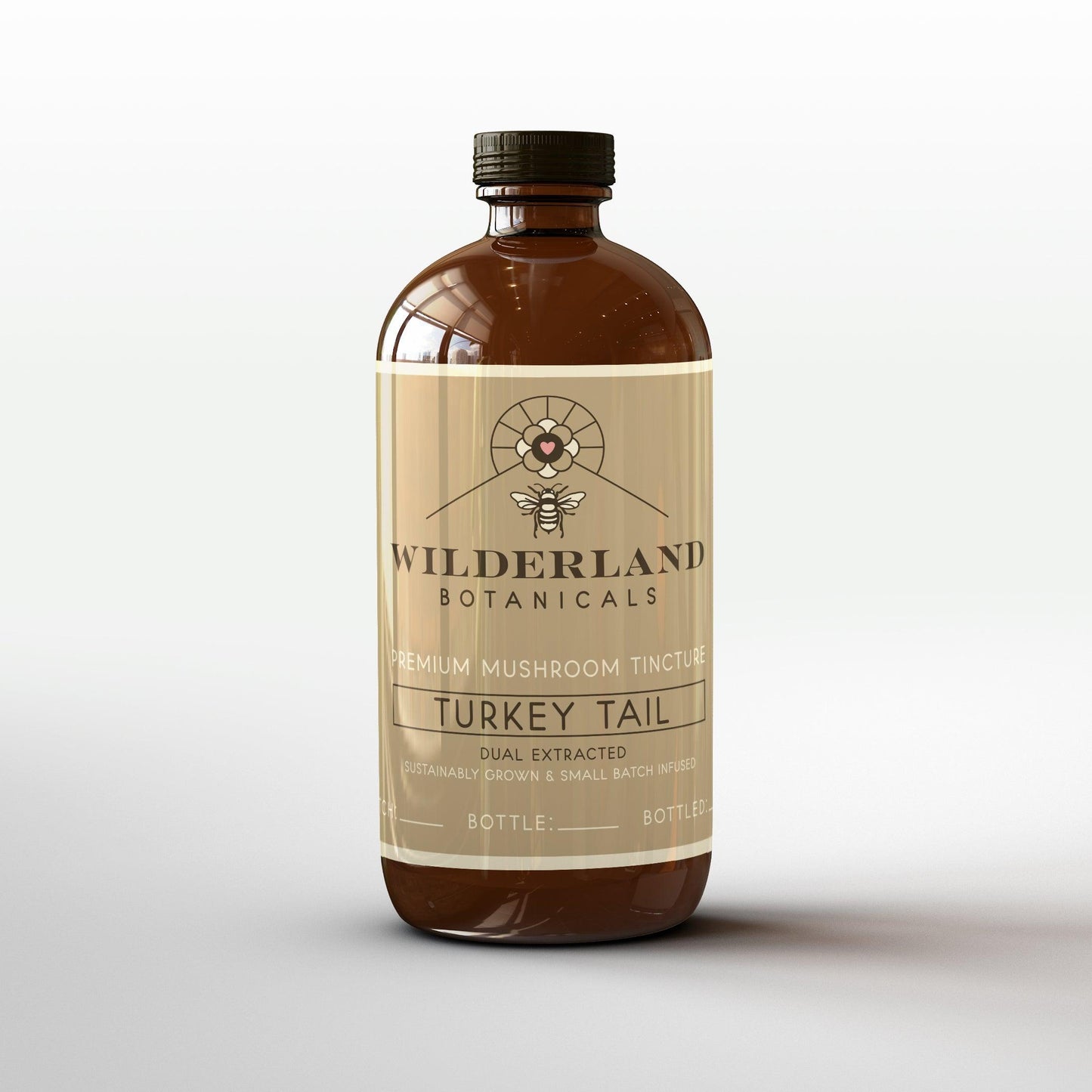 Dual Extracted Turkey Tail Tincture, 250mL Bottle - Wilderland Botanicals