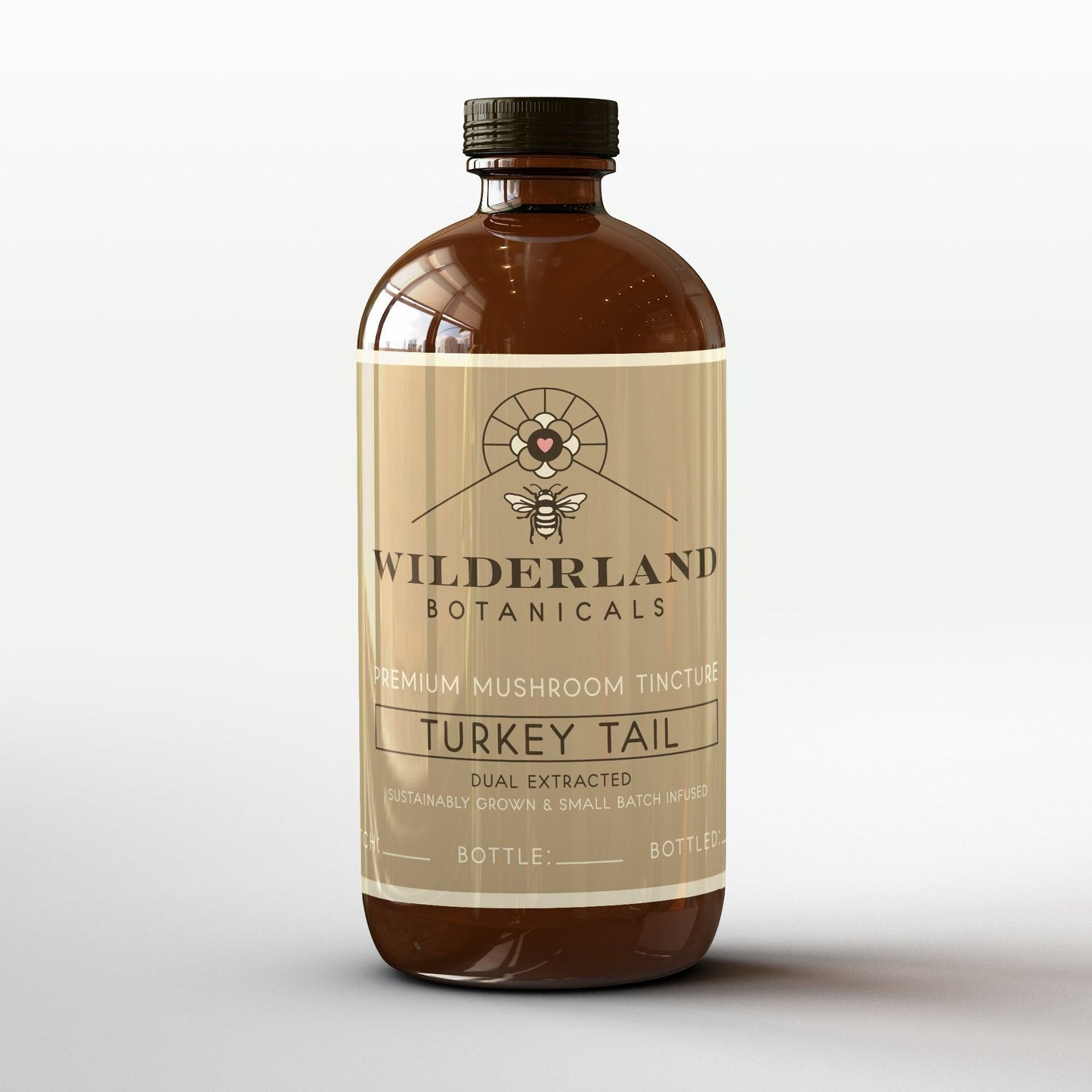 Dual Extracted Turkey Tail Tincture, 500mL Bottle - Wilderland Botanicals